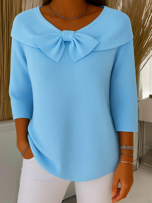 Éloise | Pull Femme en Maille Côtelée Col Bateau à Nœud