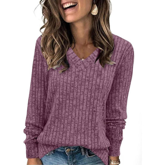 Evelyn | Pull Femme en Maille Côtelé Col V Manches Longues