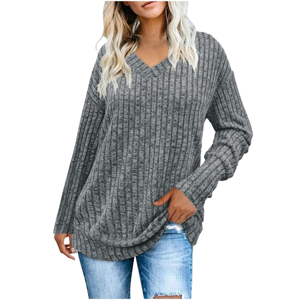 Evelyn | Pull Femme en Maille Côtelé Col V Manches Longues