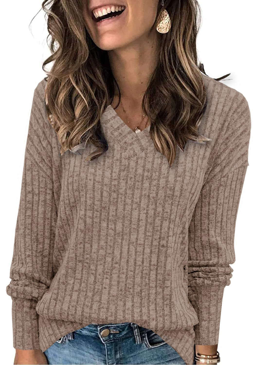 Evelyn | Pull Femme en Maille Côtelé Col V Manches Longues