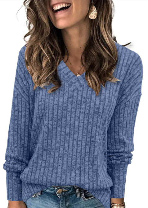 Evelyn | Pull Femme en Maille Côtelé Col V Manches Longues