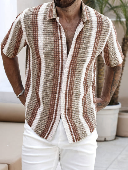 Nico | Chemise Homme Rayée Texturée Button Up Manches Courtes