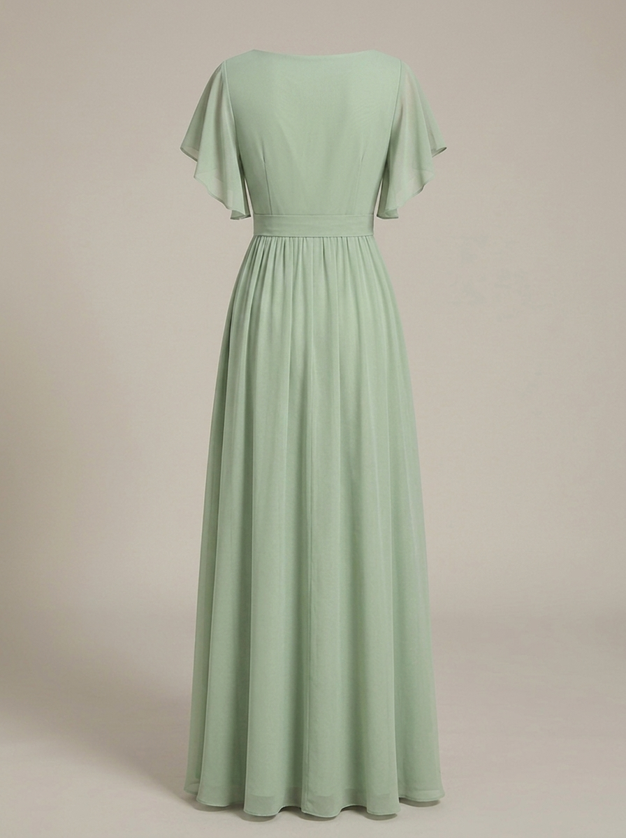 Eulalie | Robe Maxi Chiffon Col V Plissé Manches Papillon A-Line