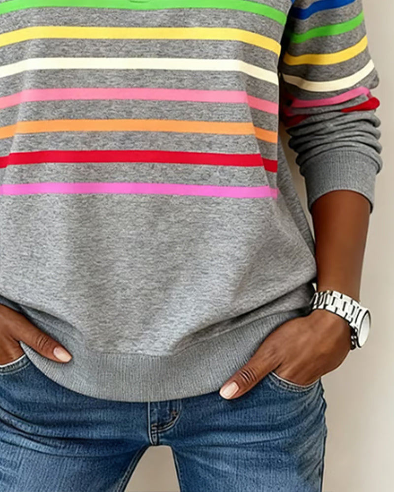 Iris | Pull Femme en Maille Rayé Multicolore Demi-Zip Col Montant