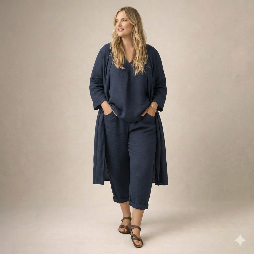 Lael | Ensemble Femme en Lin Col V et Pantalon Jambe Large