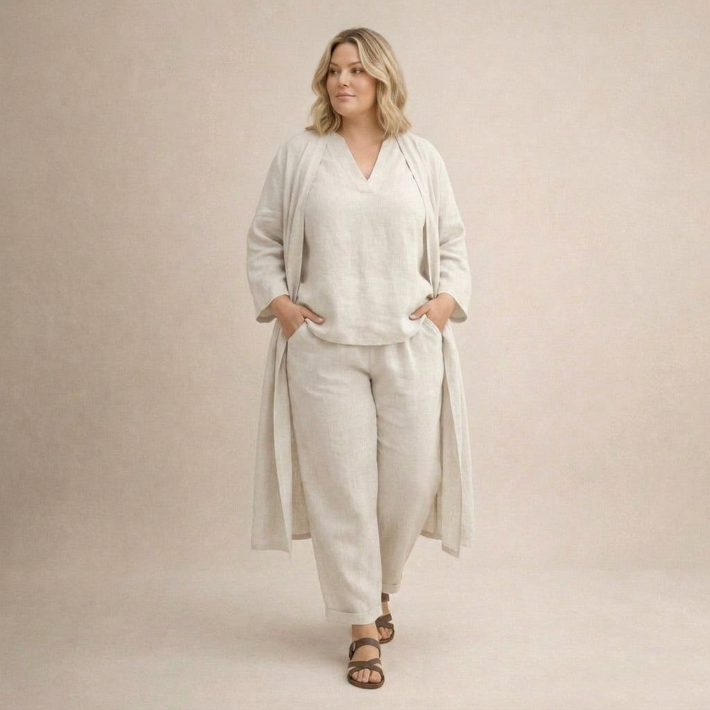 Lael | Ensemble Femme en Lin Col V et Pantalon Jambe Large