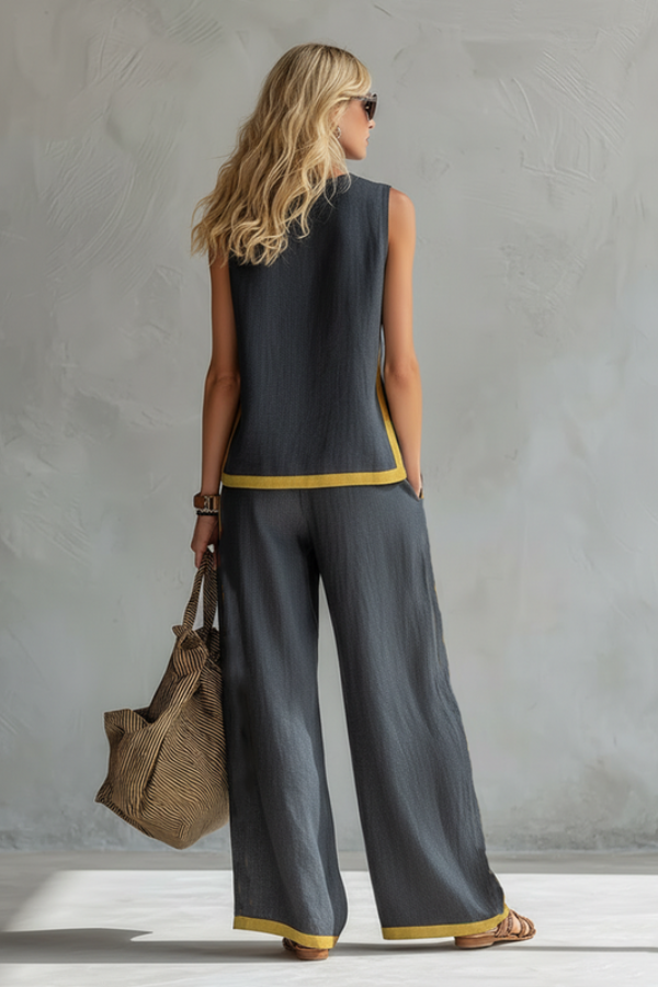 Margaux | Ensemble Femme en Lin Top sans Manches et Pantalon Jambe Large