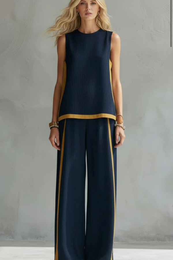 Margaux | Ensemble Femme en Lin Top sans Manches et Pantalon Jambe Large