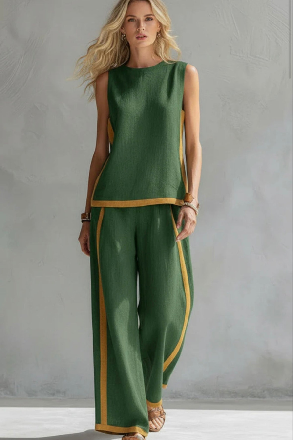 Margaux | Ensemble Femme en Lin Top sans Manches et Pantalon Jambe Large