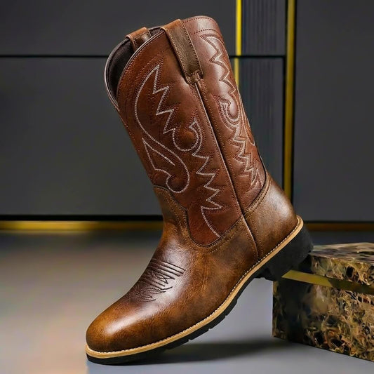 Mason | Santiags Homme en Cuir Brodées à Mi-Mollet Bout Rond
