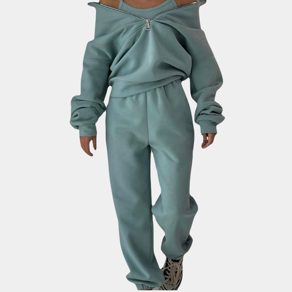 Niki | Ensemble Femme Oversize Sweat Demi-Zip Col Montant et Jogging