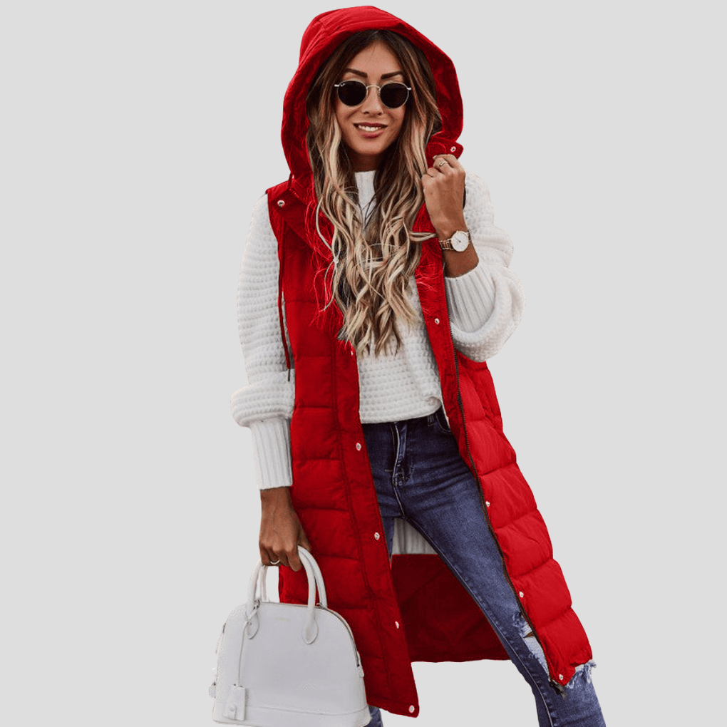 Niki | Gilet sans Manches Femme Long Matelassé à Capuche et Boutons