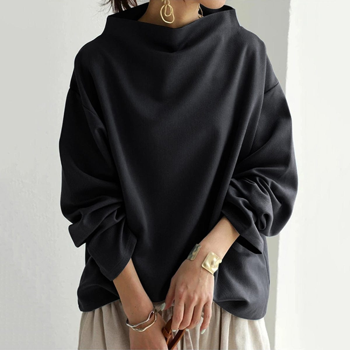Noémie | Pull Femme Oversize Col Montant Manches Chauve-Souris