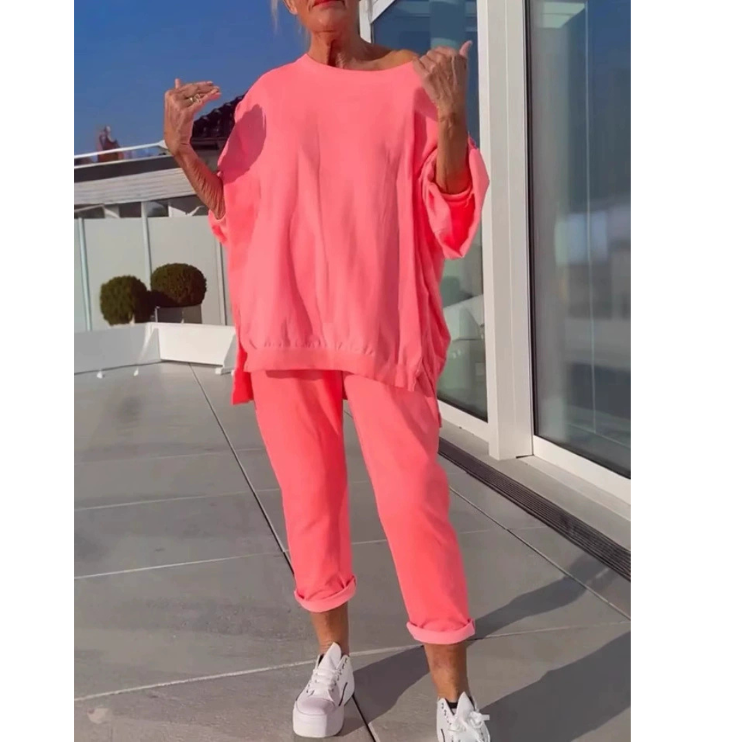 Solène | Ensemble Femme Oversize Top Col Rond et Pantalon Fuselé
