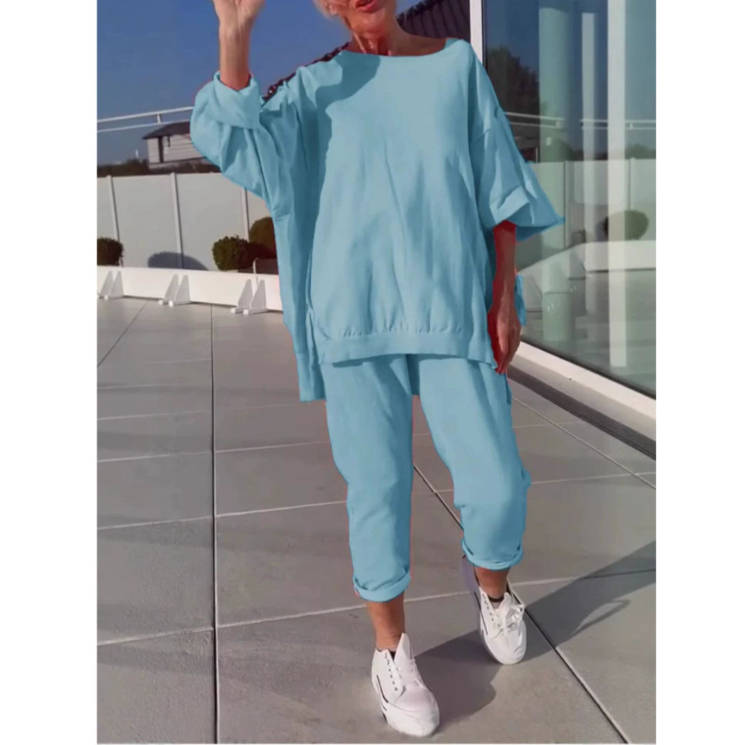 Solène | Ensemble Femme Oversize Top Col Rond et Pantalon Fuselé