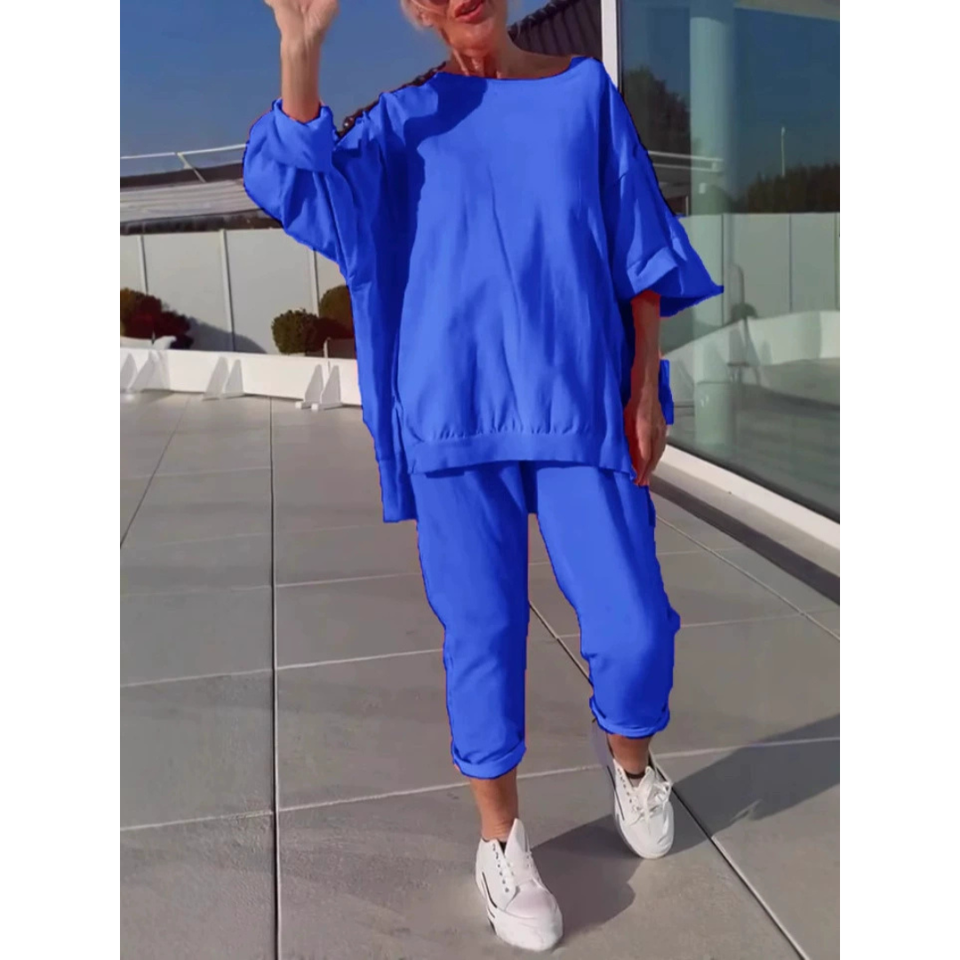 Solène | Ensemble Femme Oversize Top Col Rond et Pantalon Fuselé