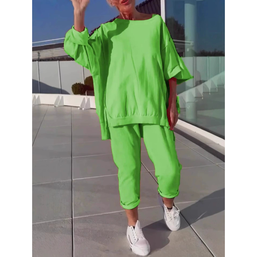 Solène | Ensemble Femme Oversize Top Col Rond et Pantalon Fuselé