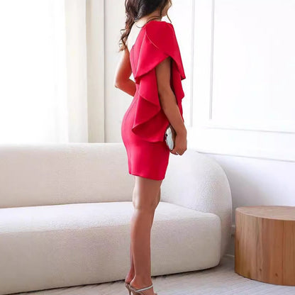 Valérie | Robe Mini Bodycon One Shoulder Volant Asymétrique